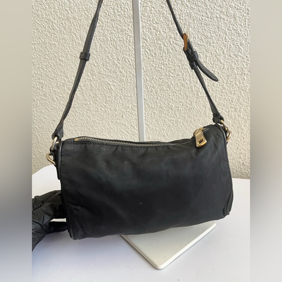 Prada Black Nylon Shoulder Bag with Gold Accents - Picture 12 of 15